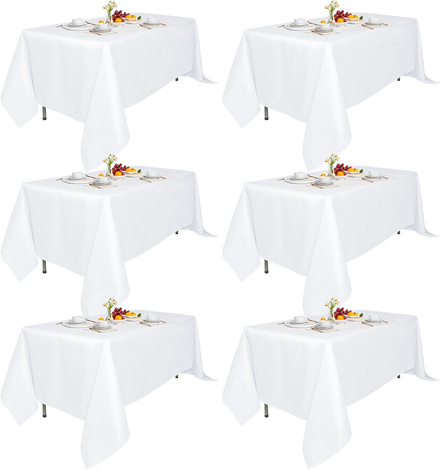 6 Pack 70x120-Inch Rect White Tablecloths Reusable