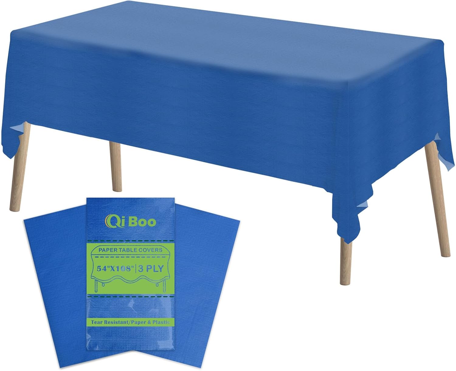 Qi Boo 3 Pack Blue Paper Tablecloths for Rectangle Tables 54x108 Inch