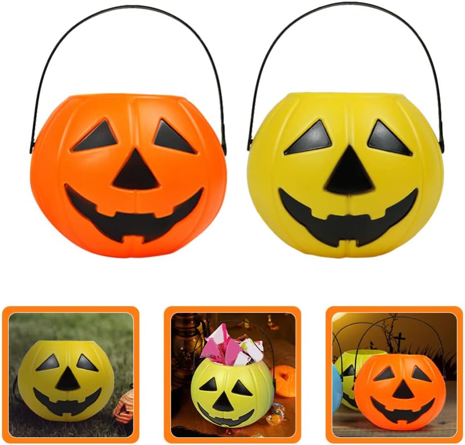 VOSAREA 2pcs Pumpkin Bucket Halloween Candy Buckets with Handles for Party Supplies