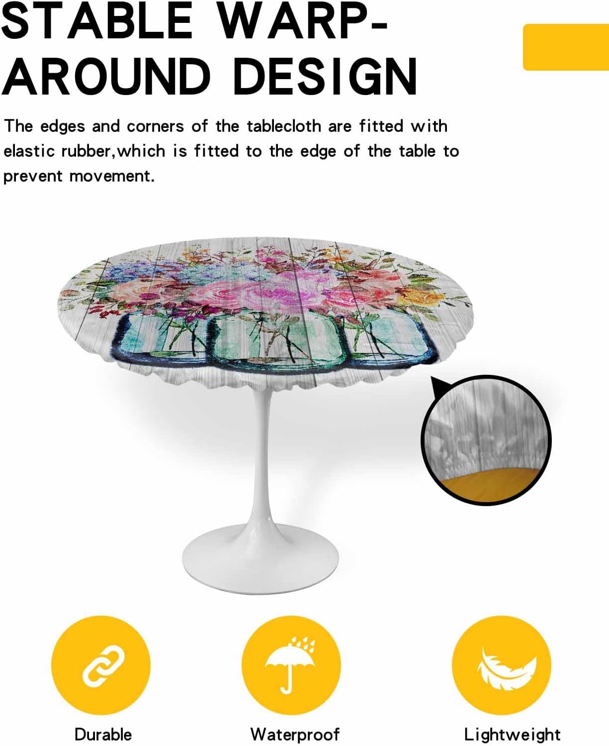 Floral Pattern Waterproof Round Table Cover for Indoor Outdoor Use