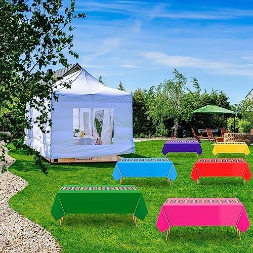 Oudain 12 Pcs Mexican Striped Tablecloth 108x54 Inch Waterproof Fiesta Cover