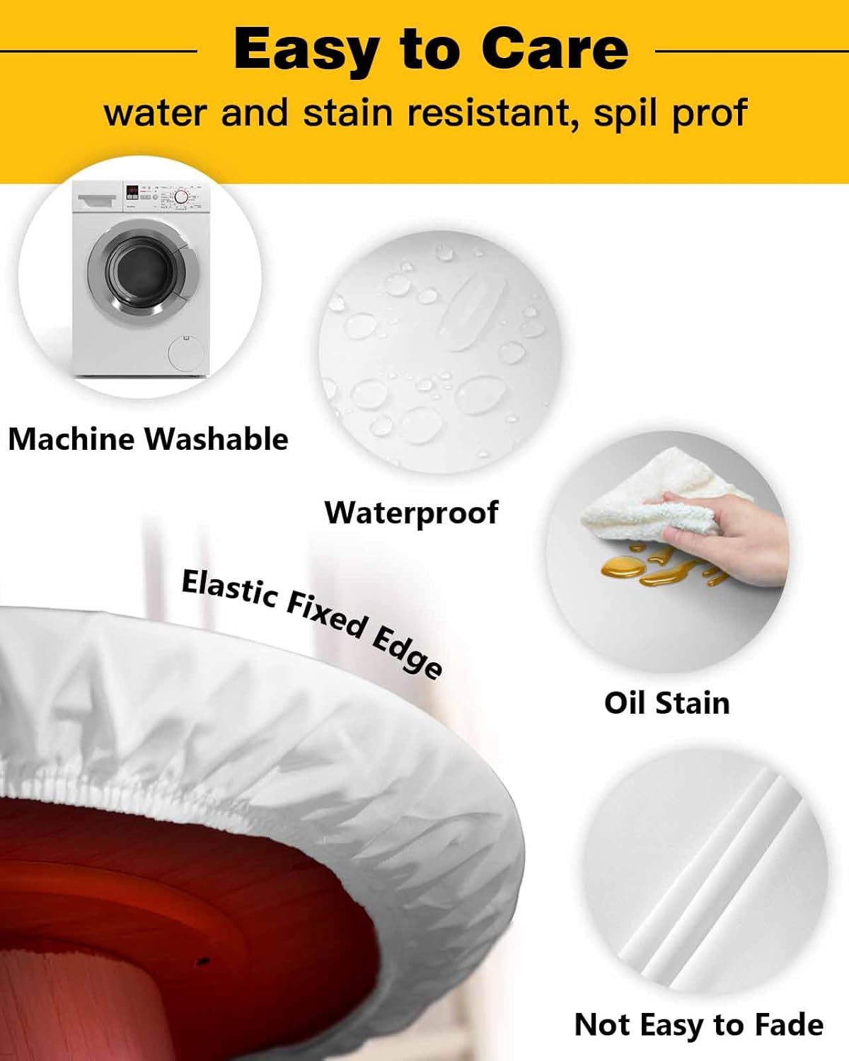 Grey Round Waterproof Table Cover 36-44 Inch Fitted Tablecloth