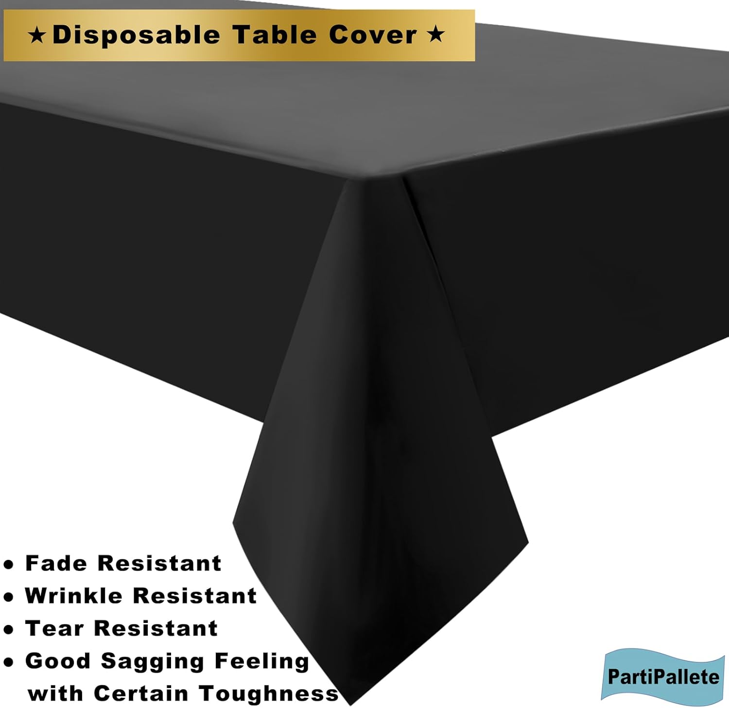 3-Pack Premium Plastic Black Tablecloth for Party Events