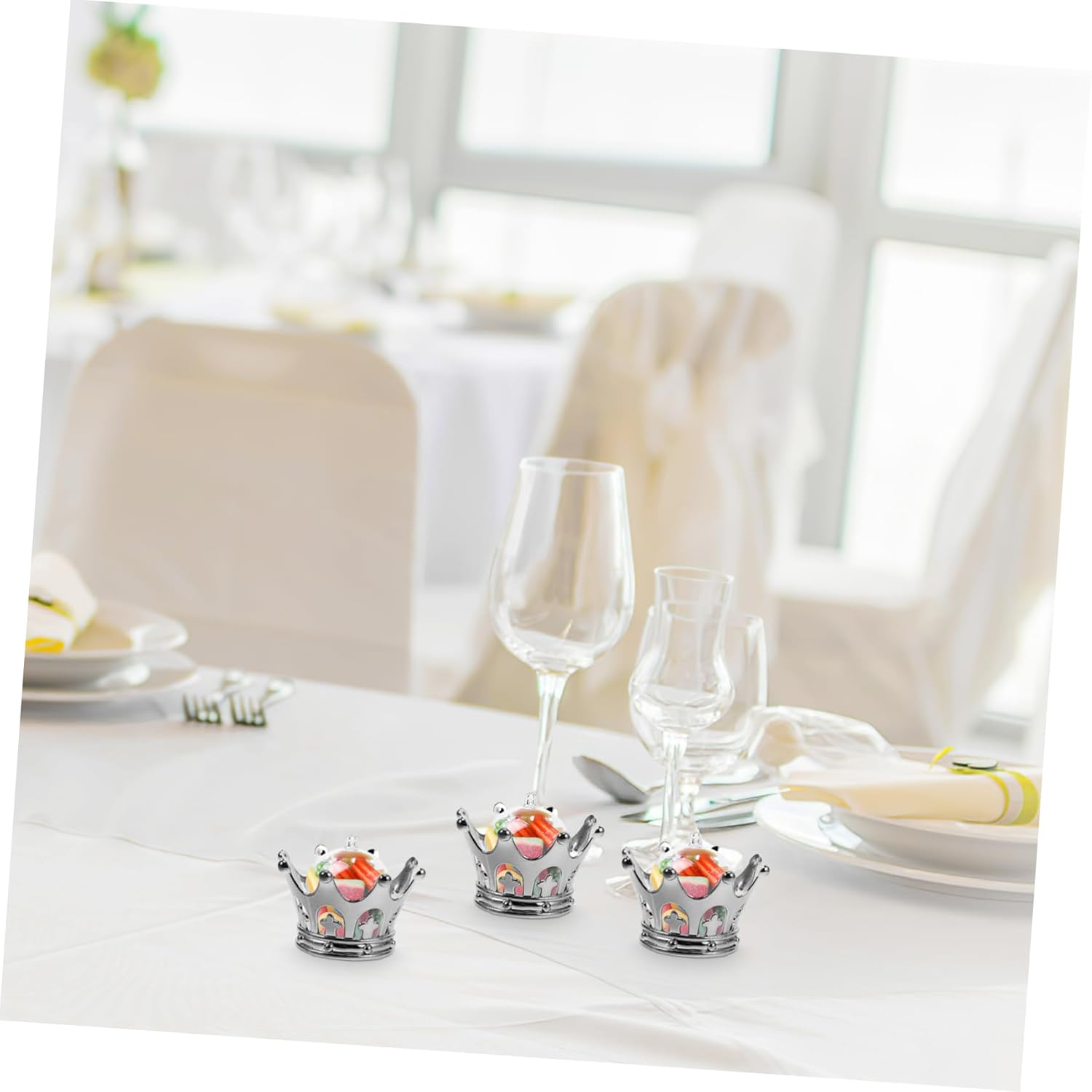 12pcs Fillable Silver Dome Crown Centerpieces for Weddings and Parties