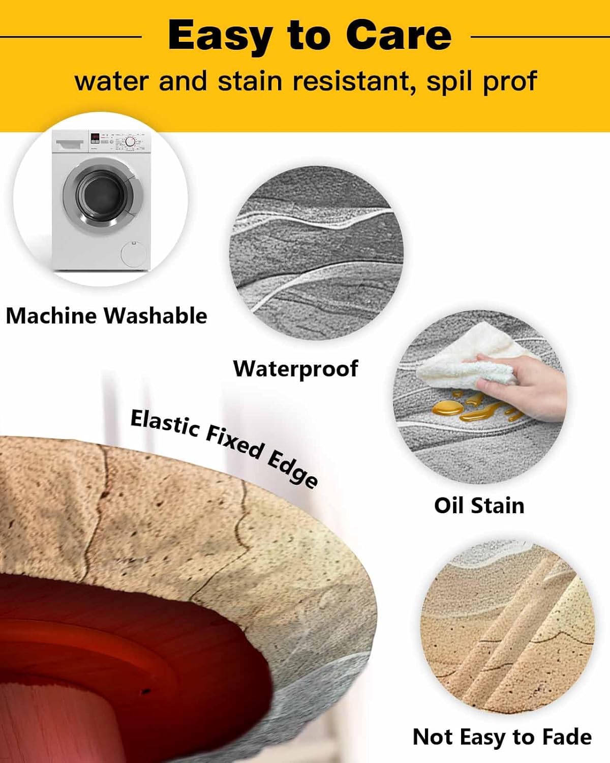 Ocean Grey Round Waterproof Table Cover with Elastic