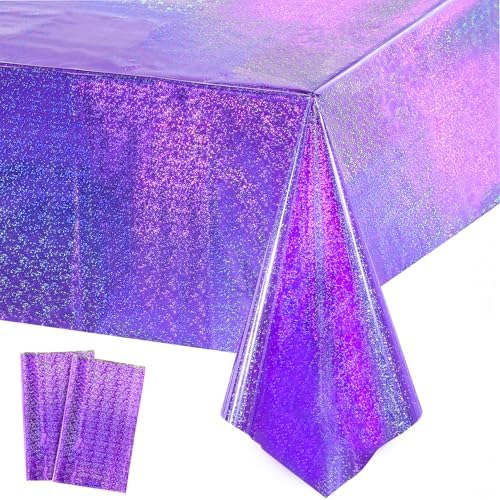 GREATRIL Purple Shiny Tablecloth 54 x 108 Inches 2 Pack