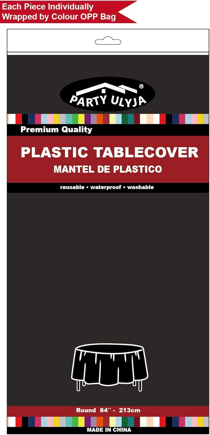 Black Plastic Tablecloths 2 Pack for 84 Inch Round Tables