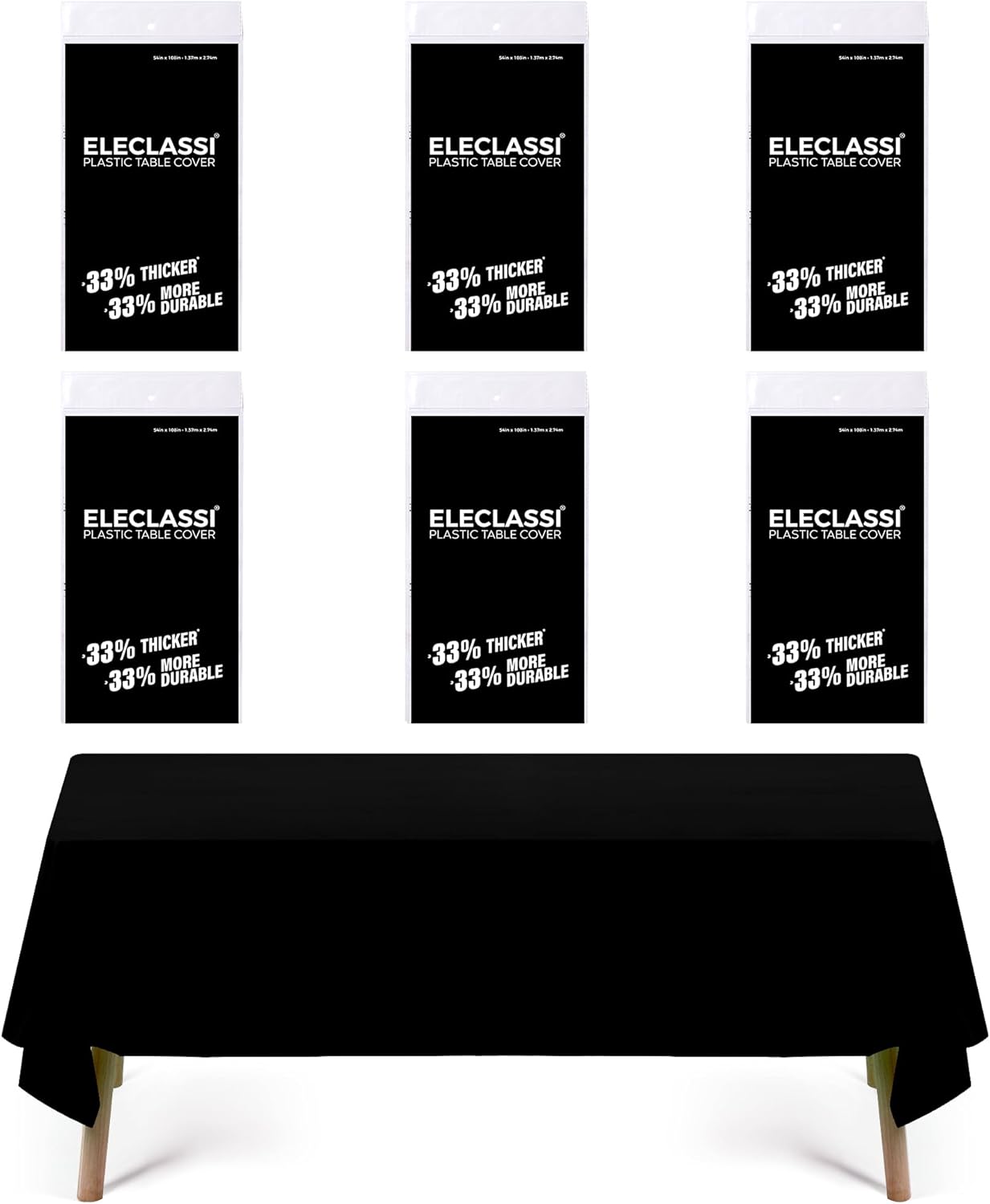Eleclassi Black 6 Pack Premium Plastic Tablecloths 54x108in