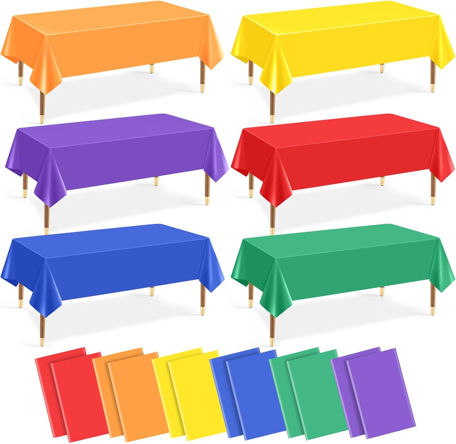 12Pcs Plastic Table Cloth Set Rainbow Neon Colors 54x72 Inch for Parties
