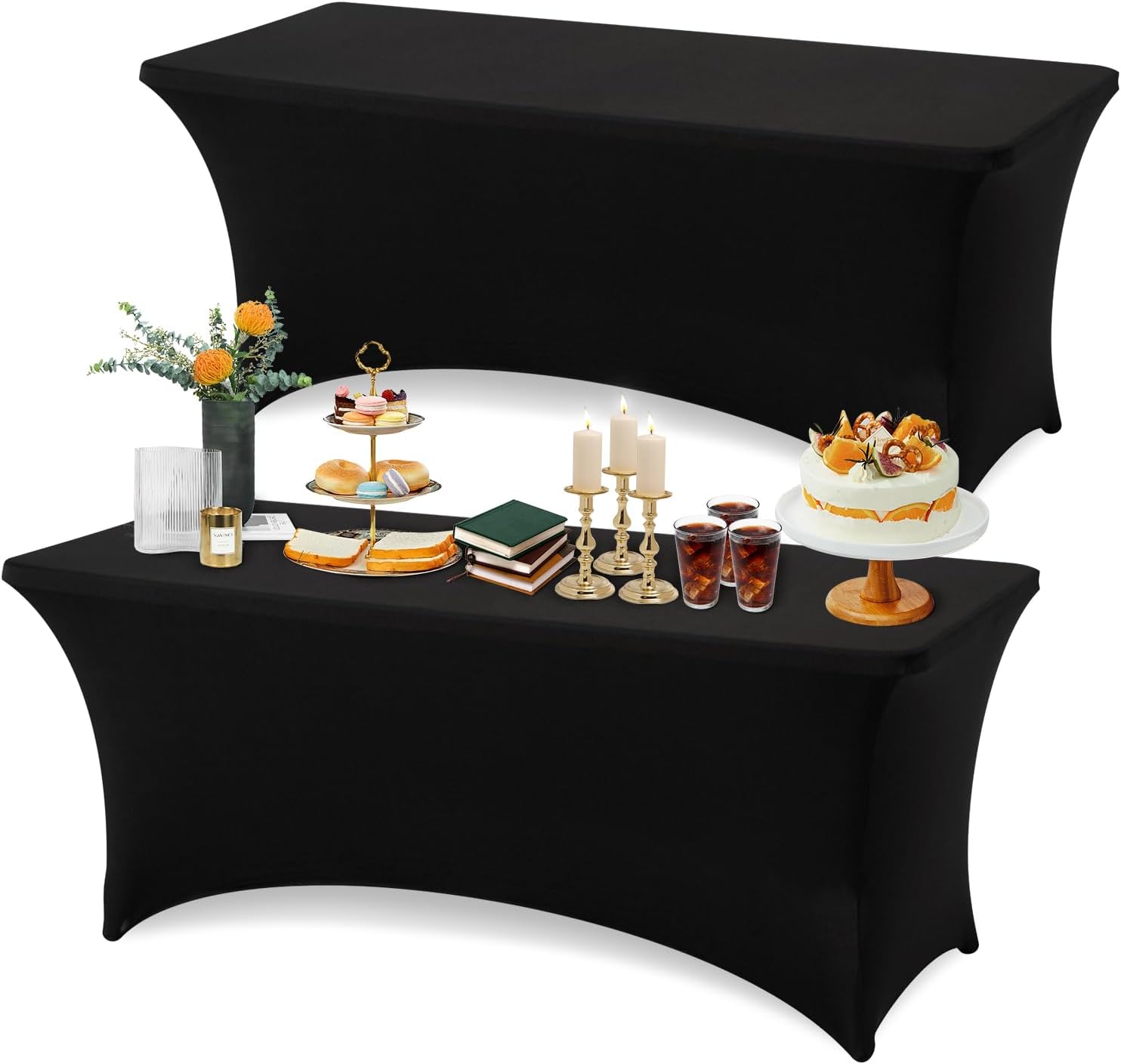 Ledido 6FT Black Tablecloth 2 Pack Stretch Fitted