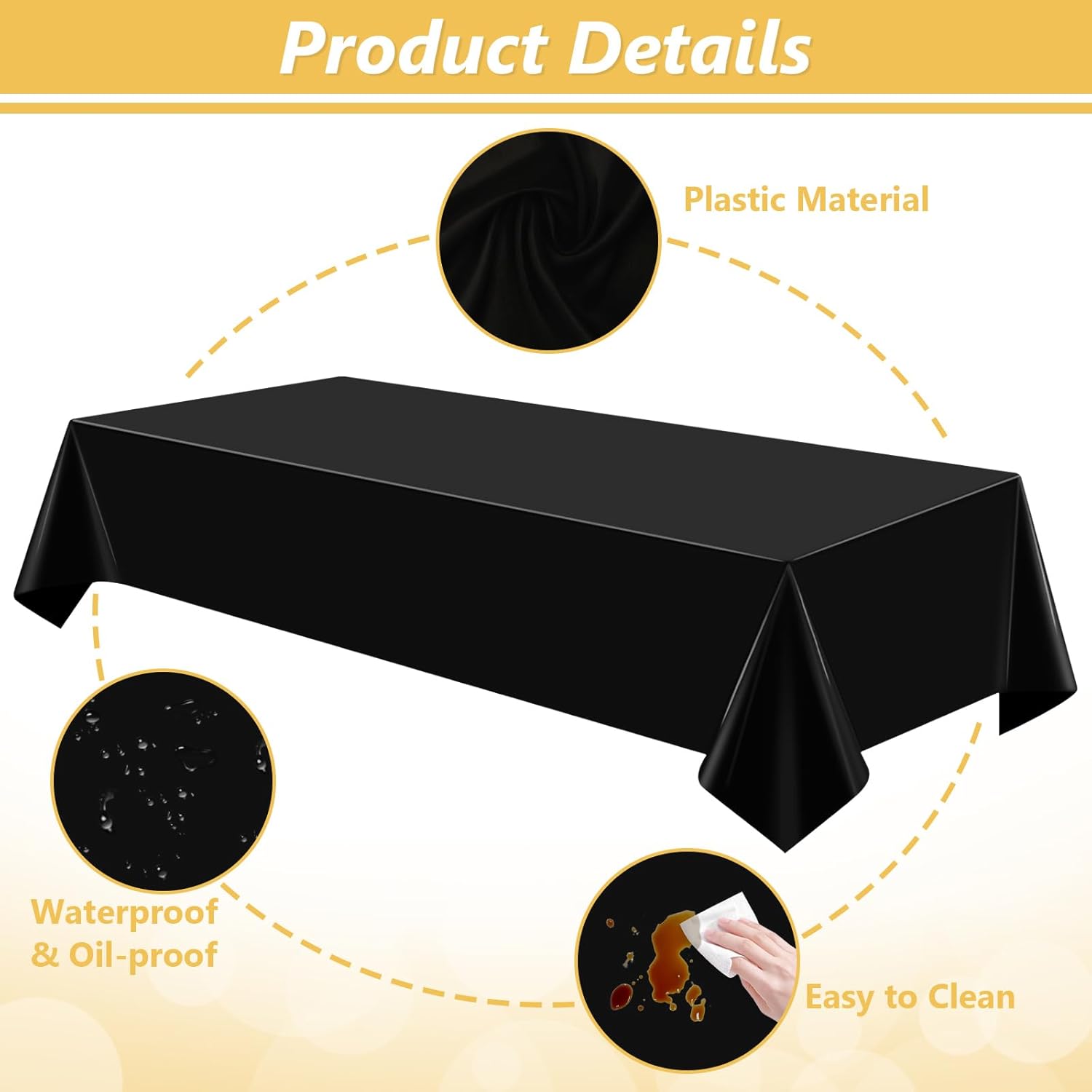 3 Pack Black Plastic Tablecloth for Rectangle Tables