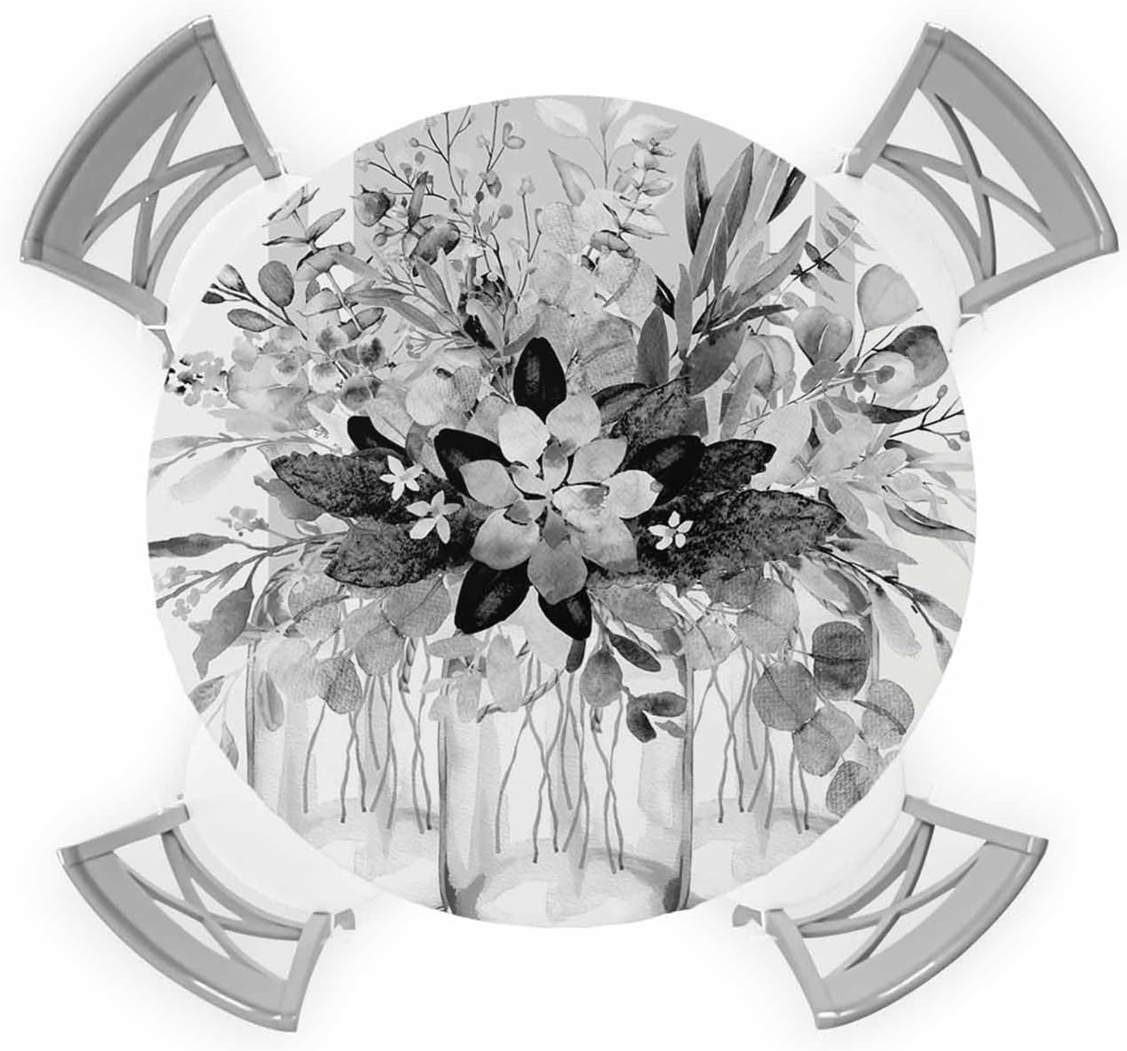 Gray White Eucalyptus Round Waterproof Table Cover 36-44 Inches