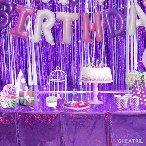 GREATRIL Purple Shiny Tablecloth 54 x 108 Inches 2 Pack