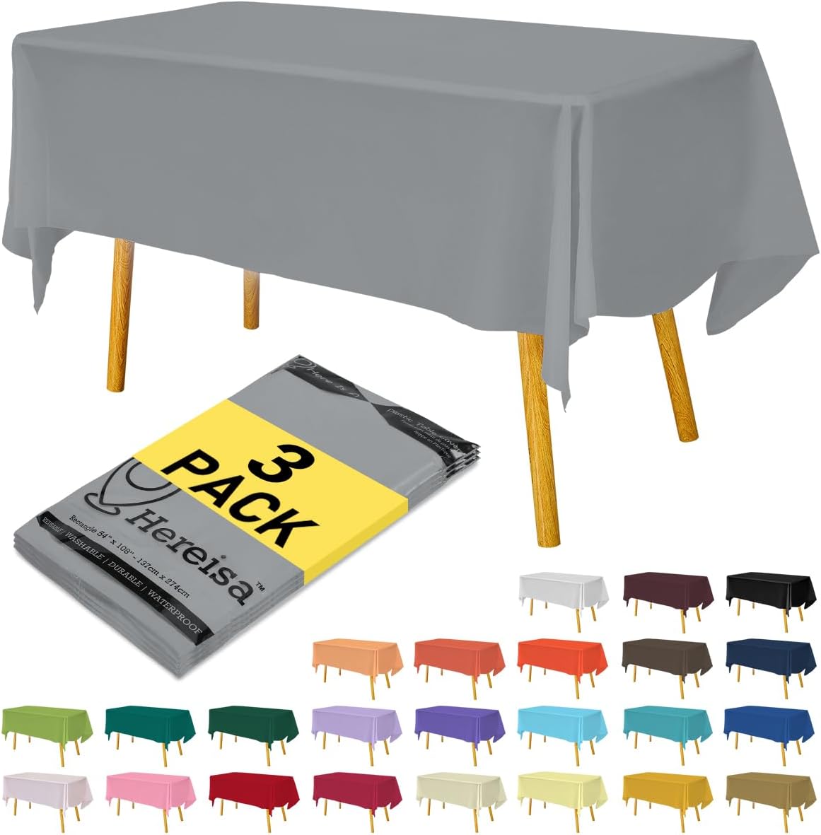 Plastic Silver Tablecloths 3 Pack for Parties and Events