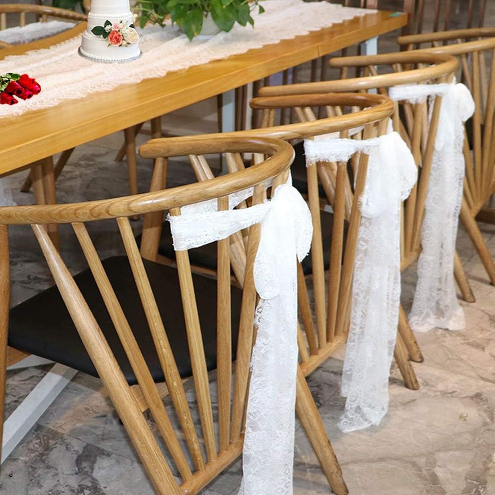 4 Pcs White Lace Table Runners 14x120 Inch Vintage Boho Table Runner for Wedding Bridal Shower Decor