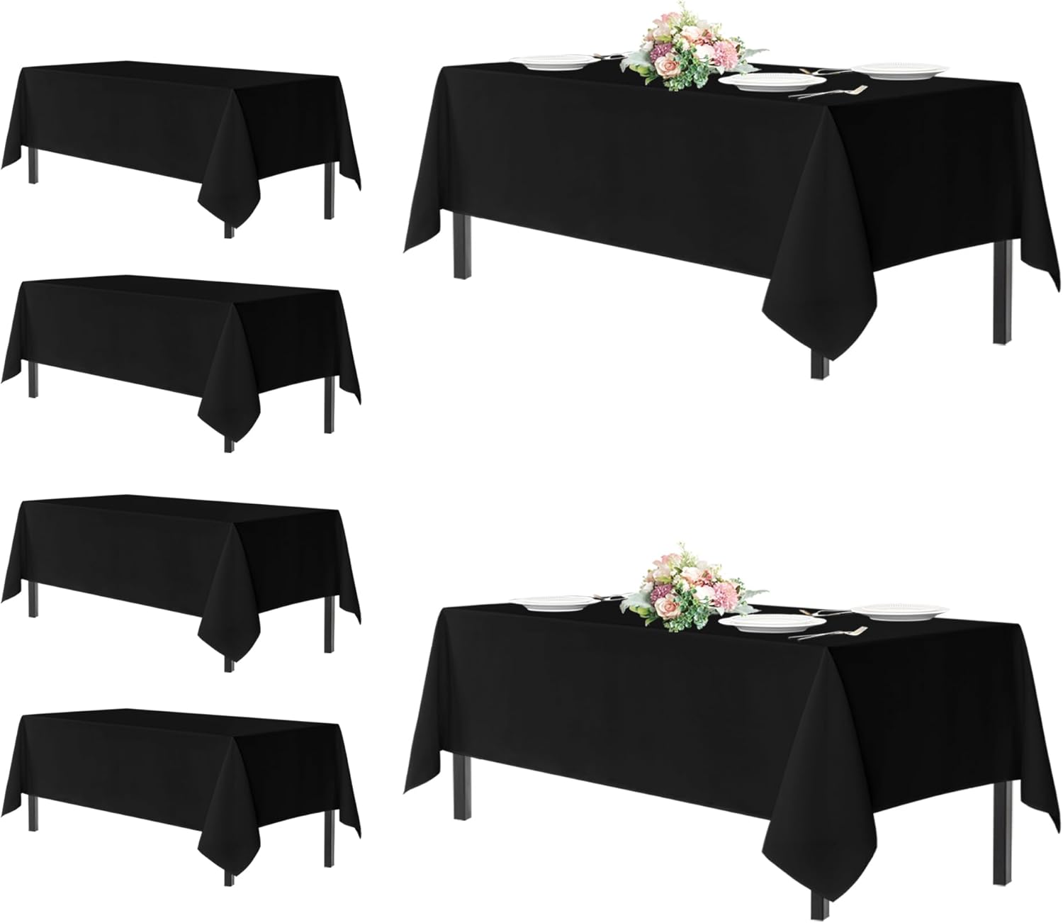 Sancua Black Rectangle Tablecloths 6 Pack for 8 Foot Tables