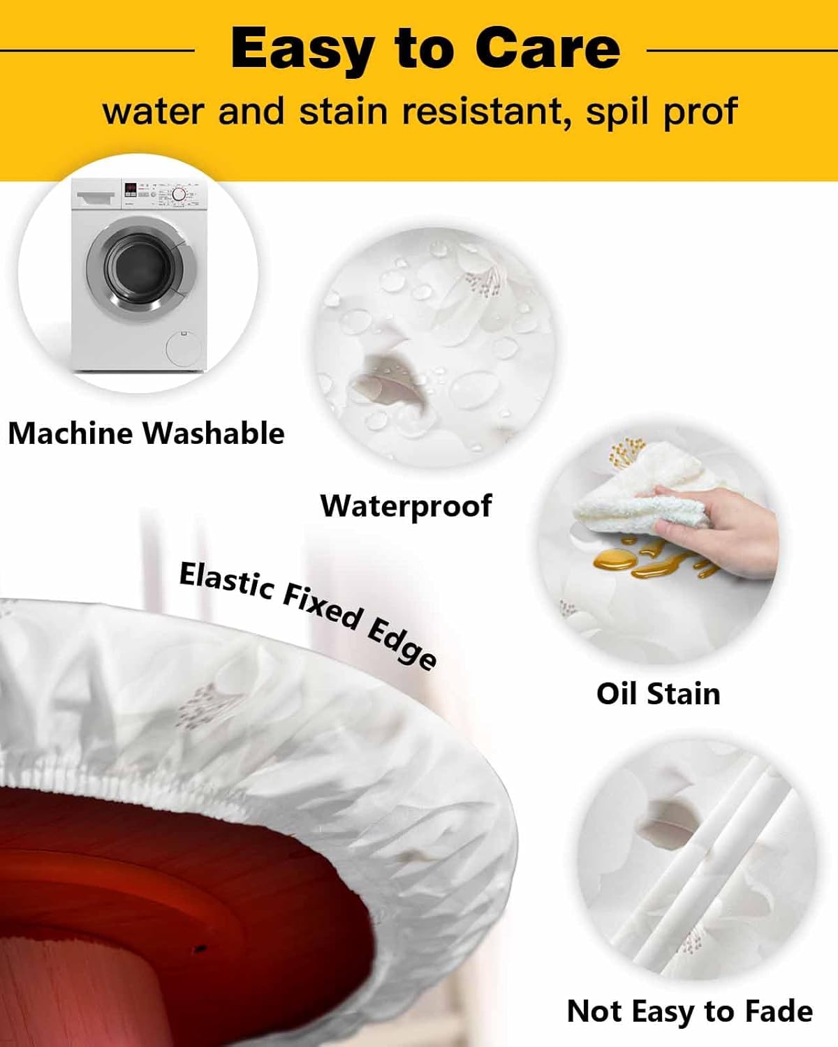 ZOE GARDEN White Rose Floral Waterproof Round Table Cover