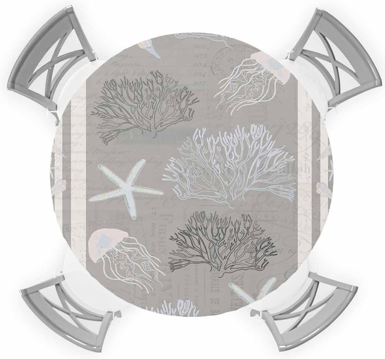 ZOE GARDEN Grey Coastal Coral Round Waterproof Table Cover