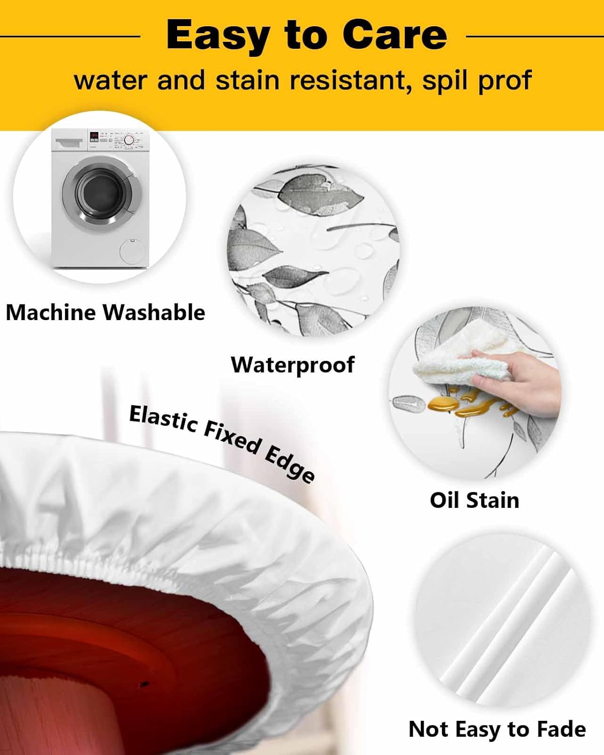 Gray Eucalyptus Round Waterproof Table Cover Fitted Tablecloth