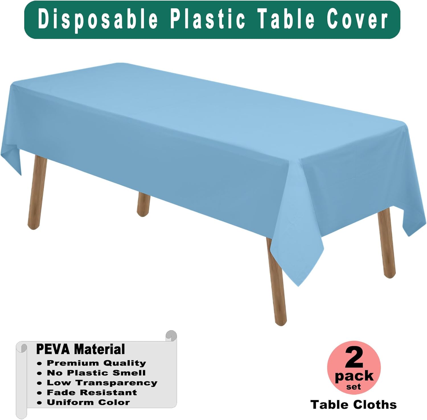 Light Blue Plastic Tablecloths 2 Pack for Parties and Events