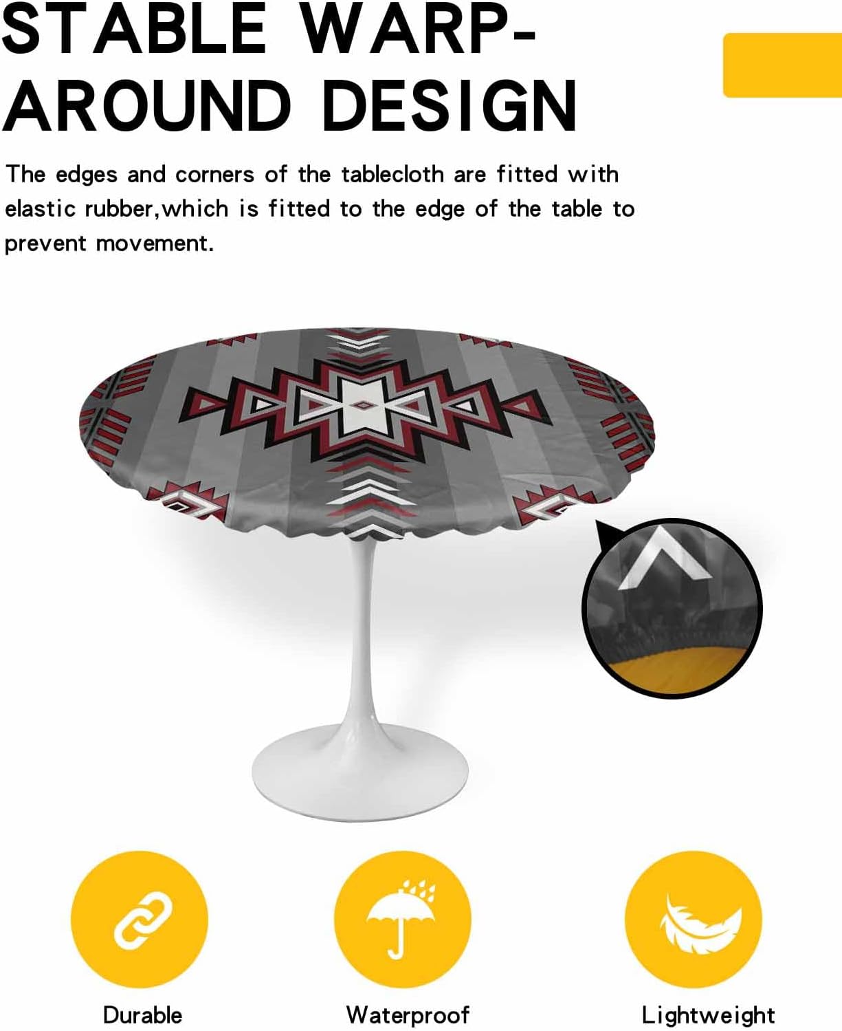 Red Grey Aztec Round Waterproof Table Cover