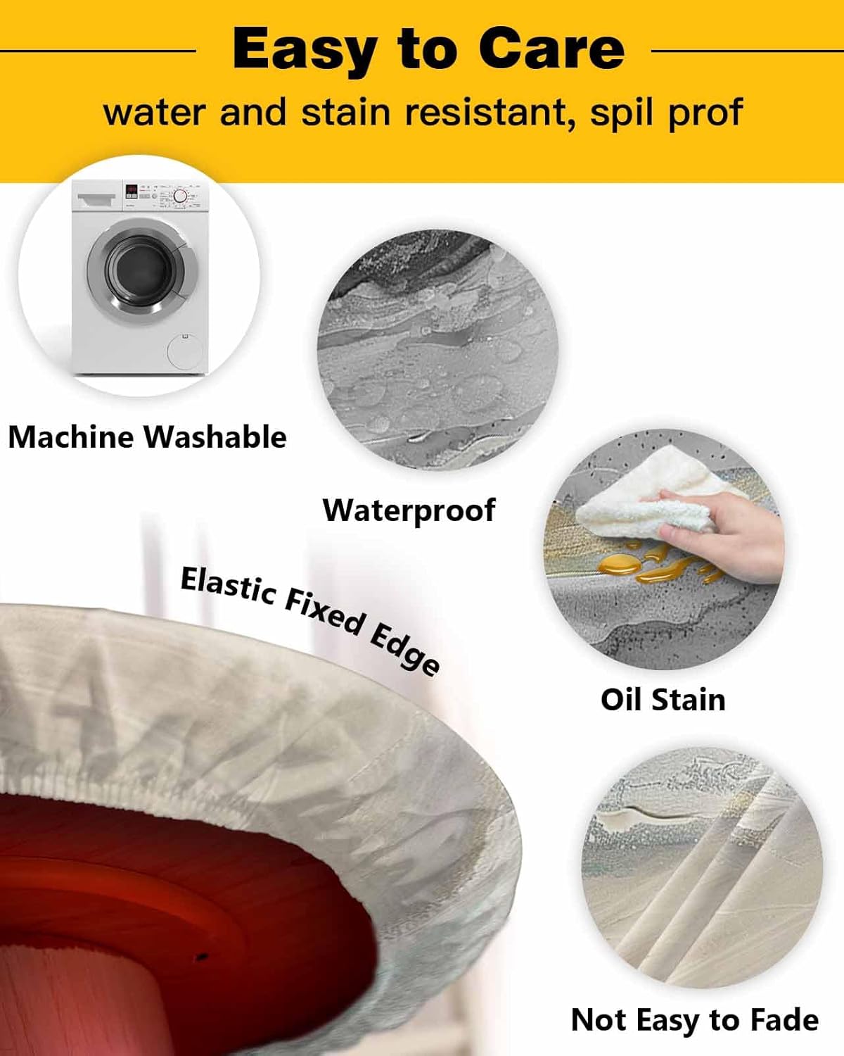 Abstract Gray Round Waterproof Table Cover with Elastic Bands