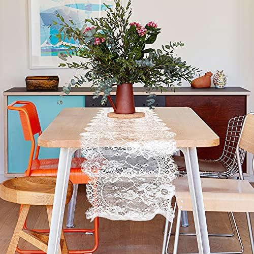 4 Pcs White Lace Table Runners 14x120 Inch Vintage Boho Table Runner for Wedding Bridal Shower Decor
