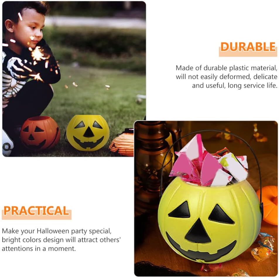 VOSAREA 2pcs Pumpkin Bucket Halloween Candy Buckets with Handles for Party Supplies