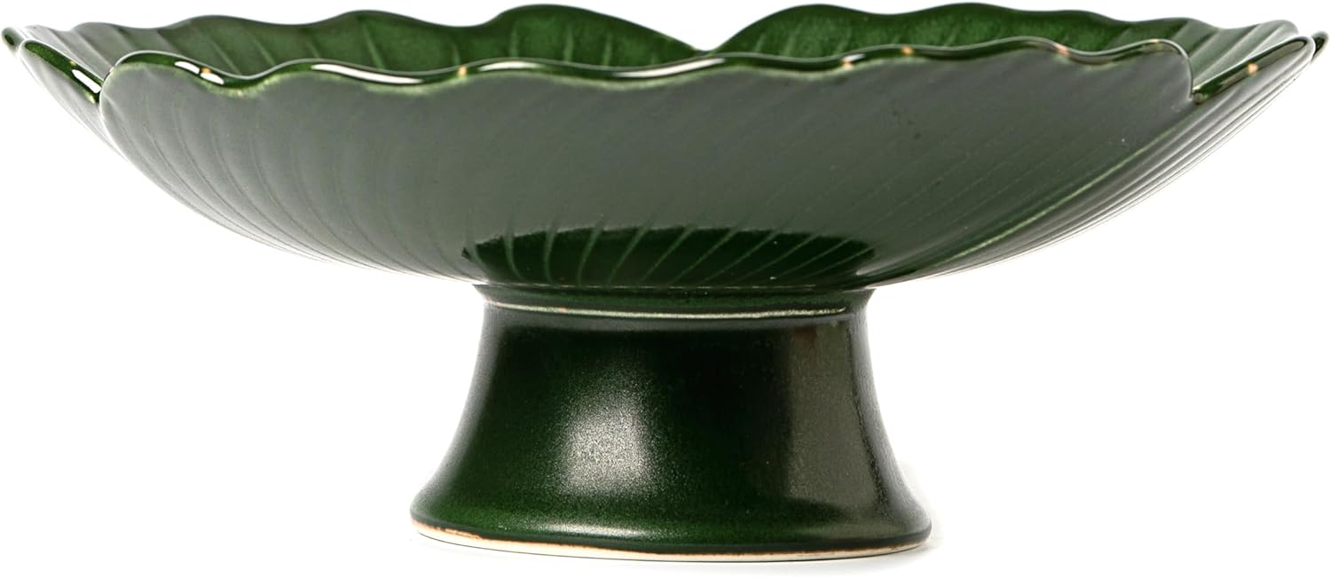 Green Ceramic Fruit Bowl with Lucky Clover Design 85 Inch