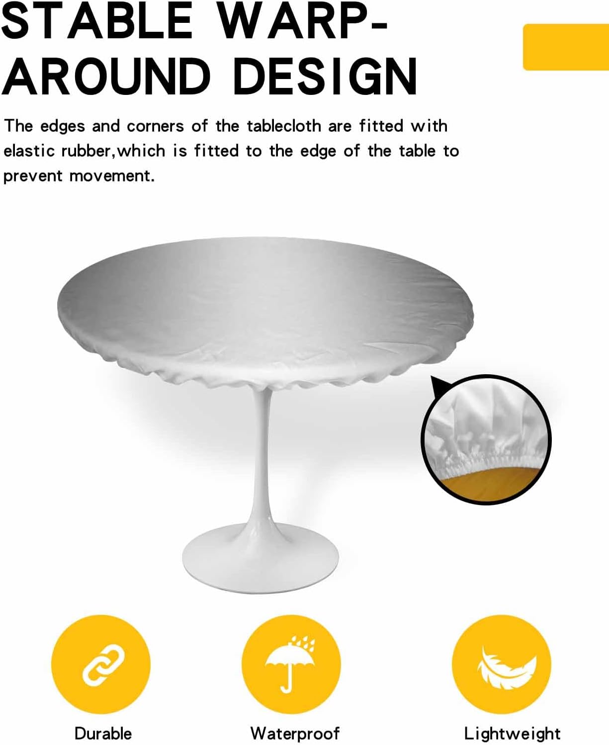 Grey Round Waterproof Table Cover 36-44 Inch Fitted Tablecloth