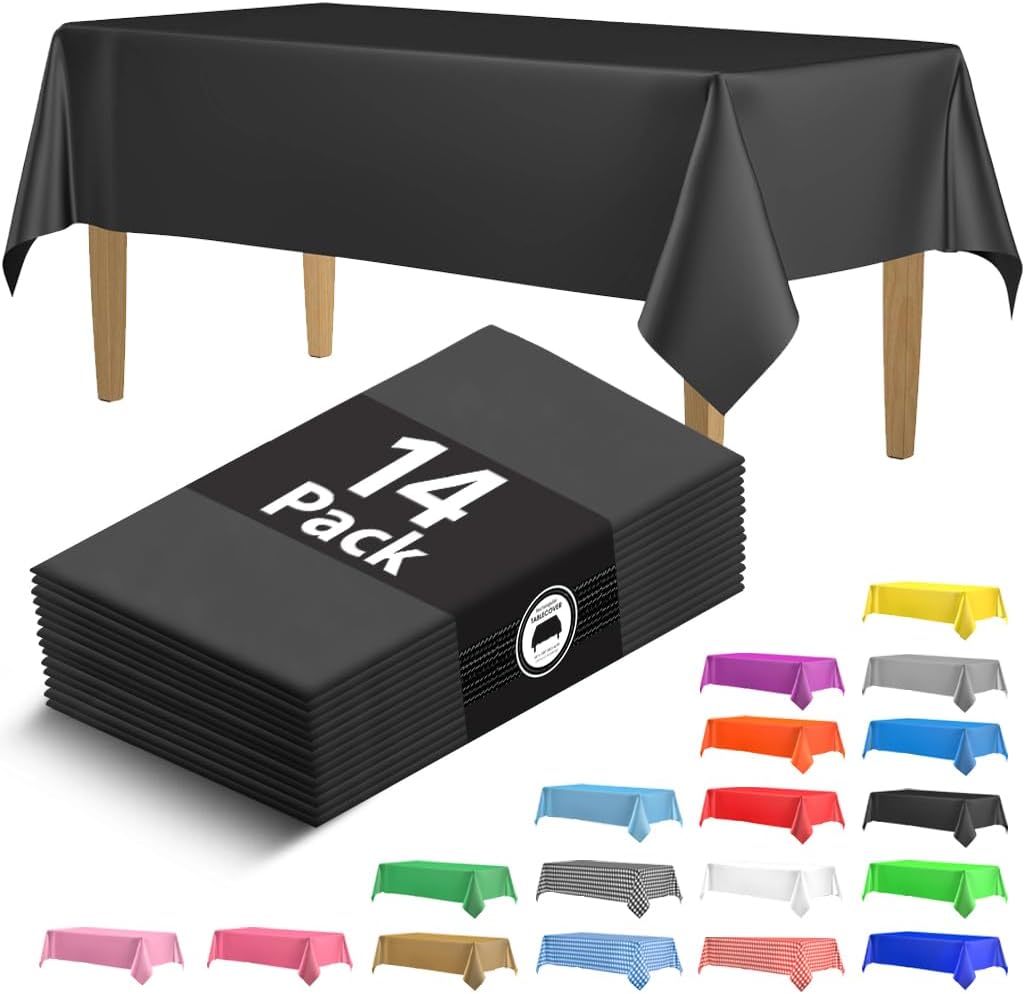 14 Pack Black 54 x 108 in Rectangle Disposable Plastic Tablecloths
