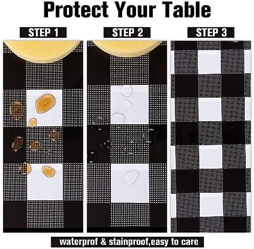 Kesfey 3 Pack Black Gingham Tablecloths 54 x 108 Inch Checkered Waterproof Disposable