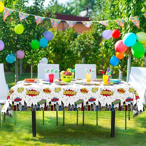 3Pcs Hero Themed Birthday Tablecloths 54x108 Inch Disposable Plastic Table Covers for Kids Party Decorations