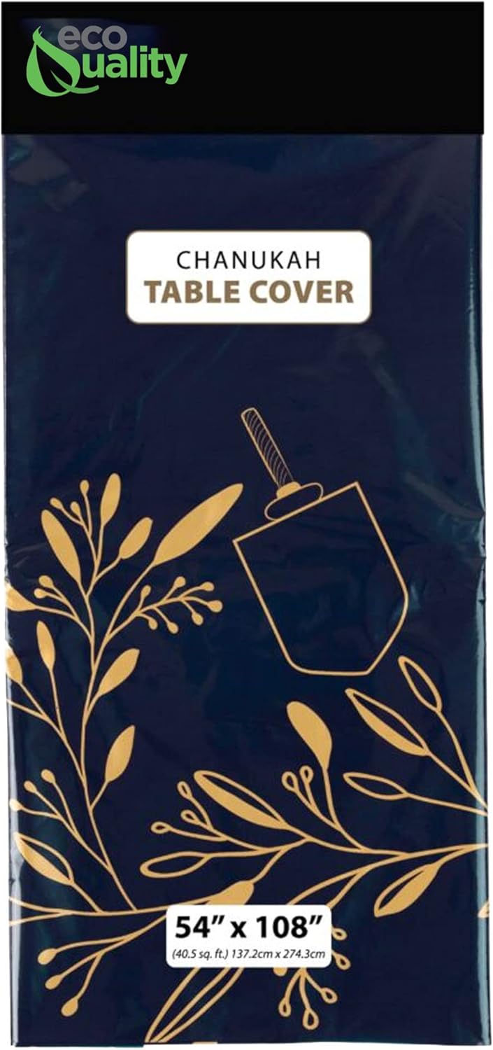 EcoQuality Hanukkah Tablecloth Rectangle Blue Gold 54x108 Inch