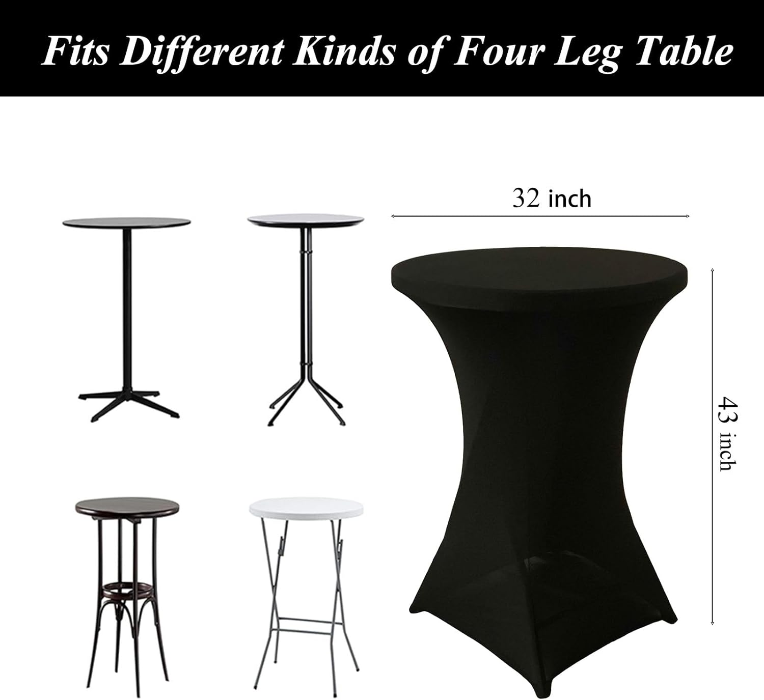 4 Pack Cocktail Table Covers 32x43 Inch Round Tablecloths for Party Wedding Banquet