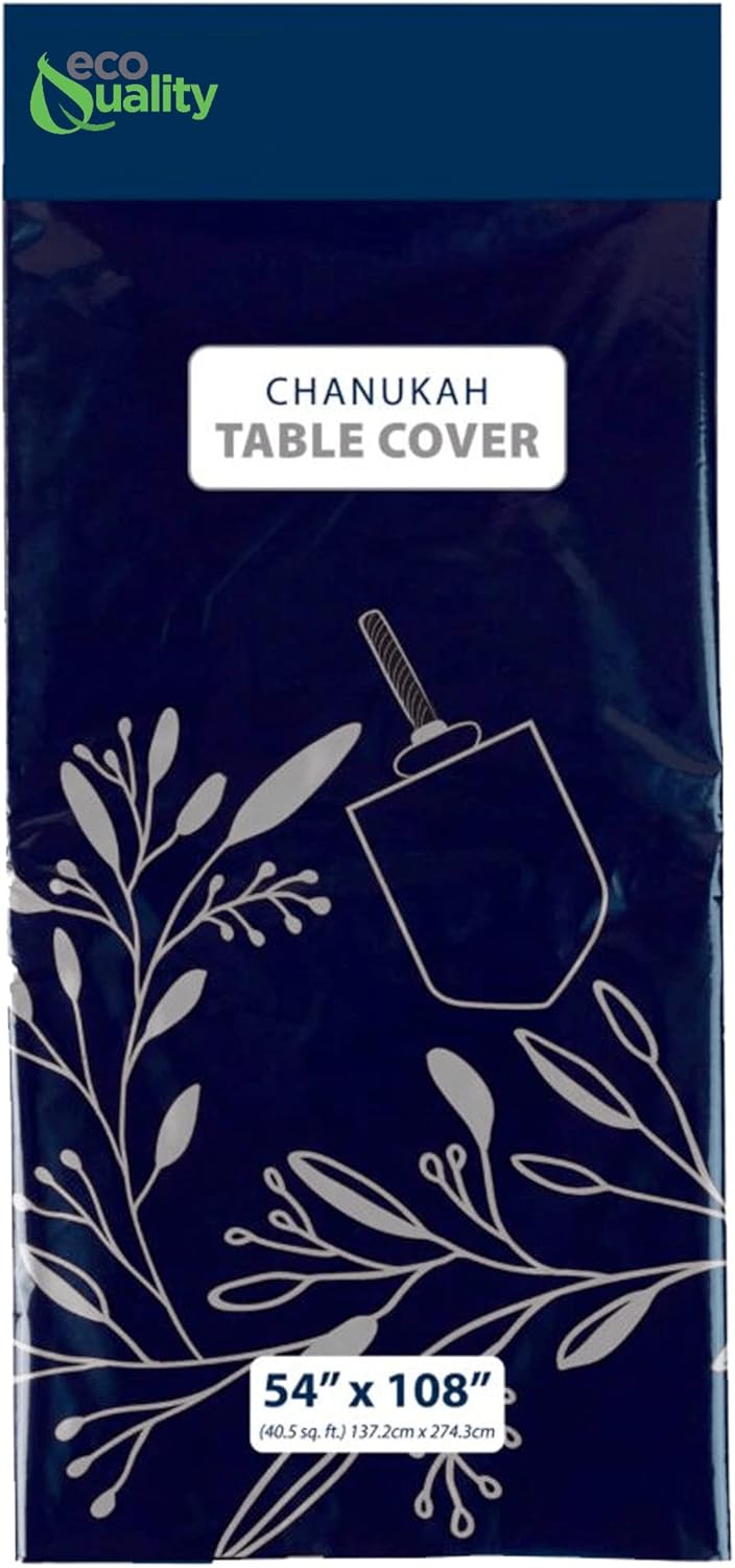 EcoQuality Hanukkah Tablecloth 54x108 inch Blue Silver