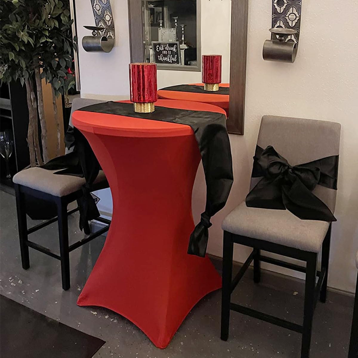 Albassa 2 Pack Cocktail Table Covers 32x43 Spandex Stretch Round Tablecloths for Bar Wedding Banquet Tables