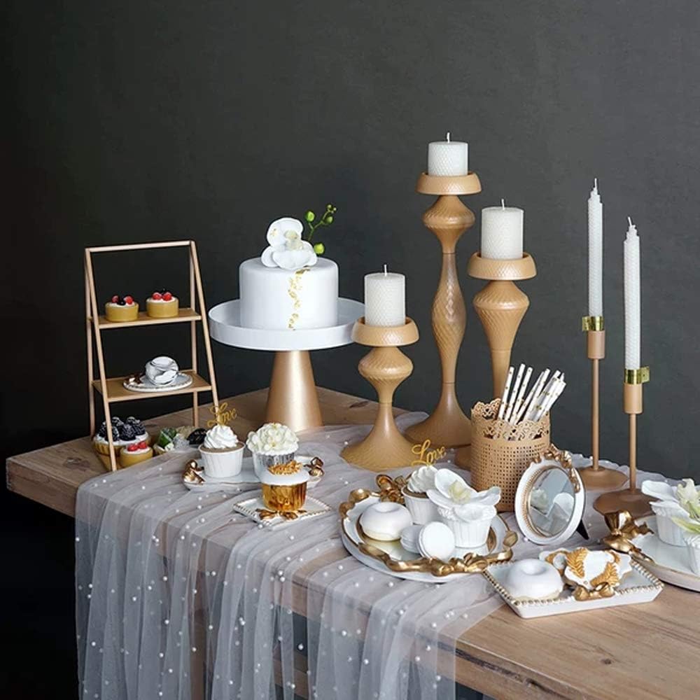 TIMECOSY White Pearl Tulle Tablecloths 6 Pieces 10ft Veil for Wedding