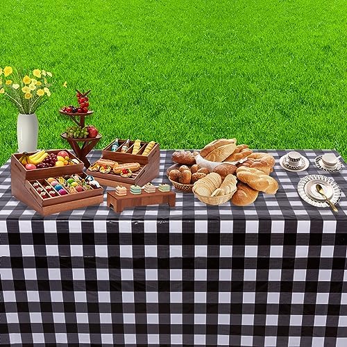 Kesfey 3 Pack Black Gingham Tablecloths 54 x 108 Inch Checkered Waterproof Disposable