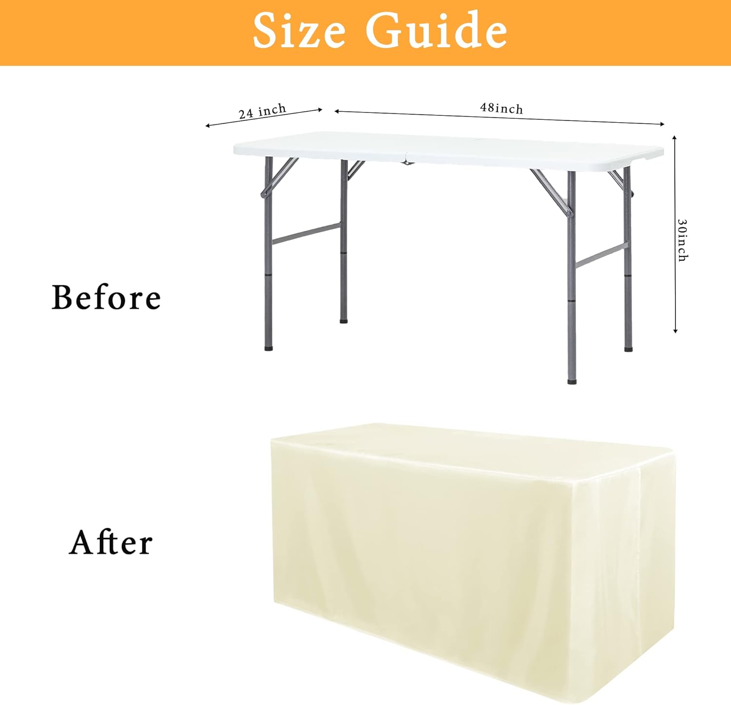 Obstal 2 Pack Table Covers for 4 Foot Rectangle Tables - Cream