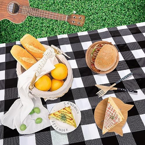Kesfey 3 Pack Black Gingham Tablecloths 54 x 108 Inch Checkered Waterproof Disposable