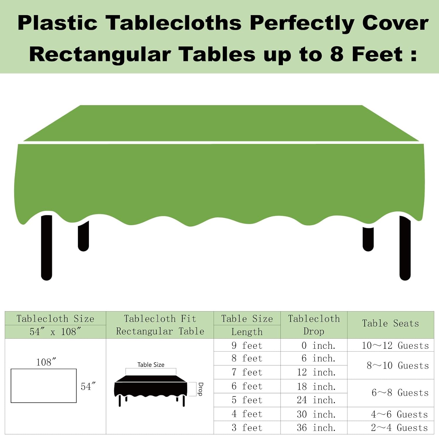 Lime Green Plastic Tablecloths 3 Pack for Party Events
