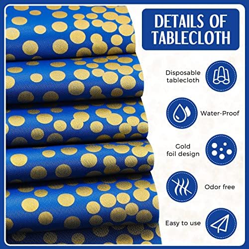 Breling 8 Pack Navy Blue Gold Tablecloths and Satin Runner Set