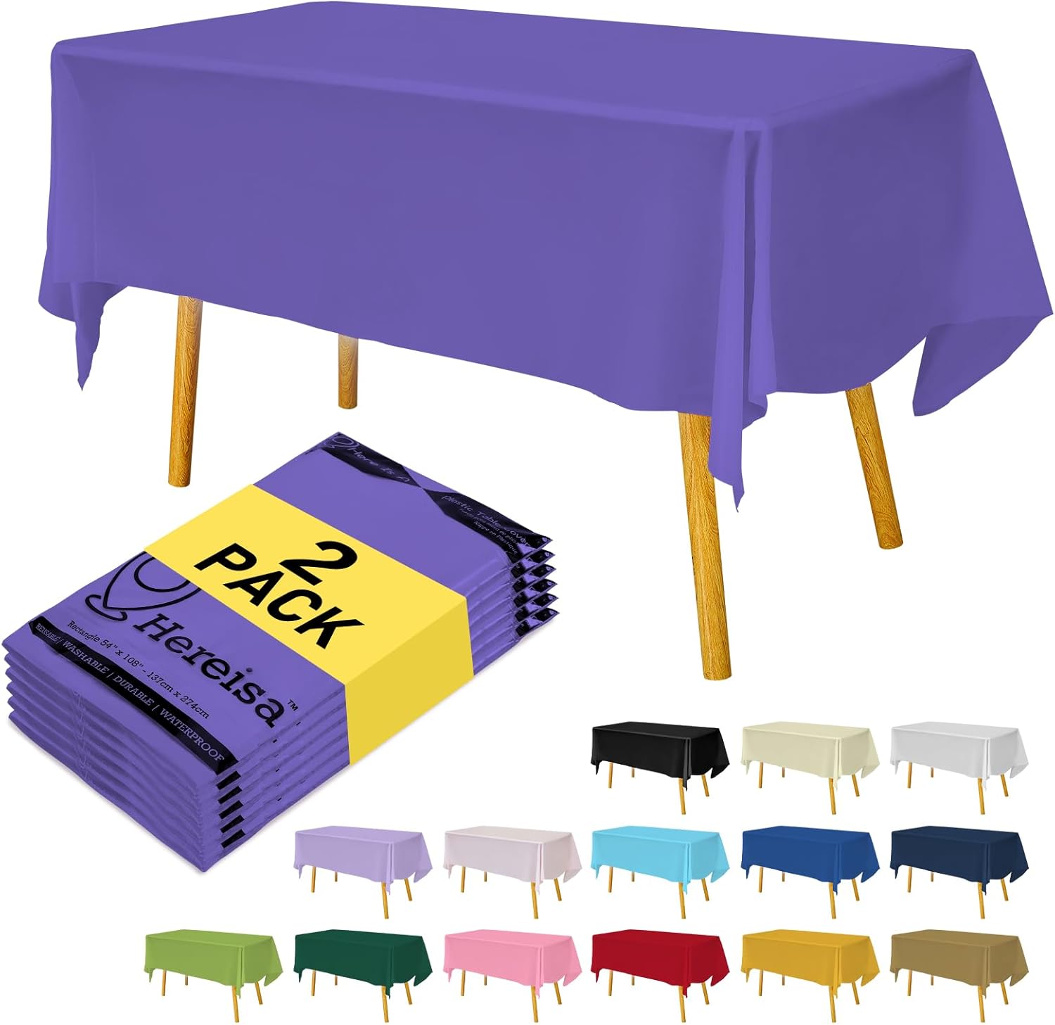 Purple Plastic Tablecloths 2 Pack Disposable Table Covers 54 x 108 Inch