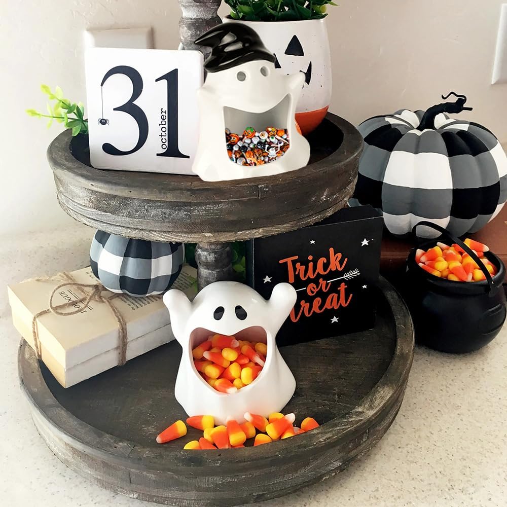 DIYDEC Halloween Candy Dish Holder 2PCS Ghost Ceramic Bowls
