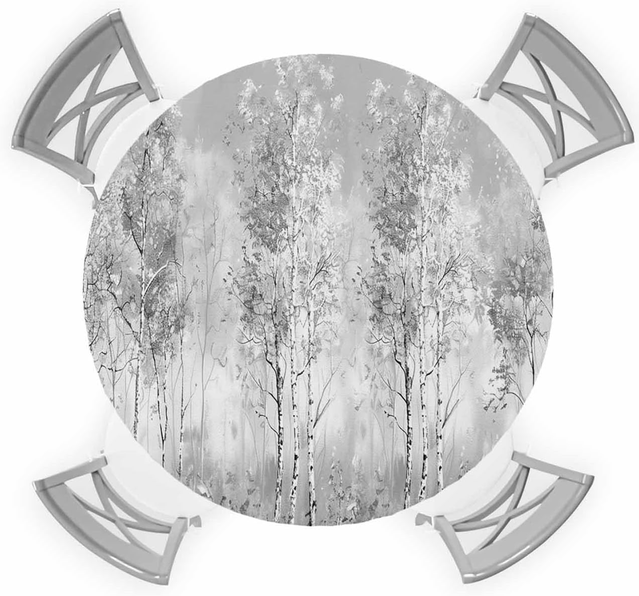 Greyish Tree Round Waterproof Table Cover Fitted Tablecloth