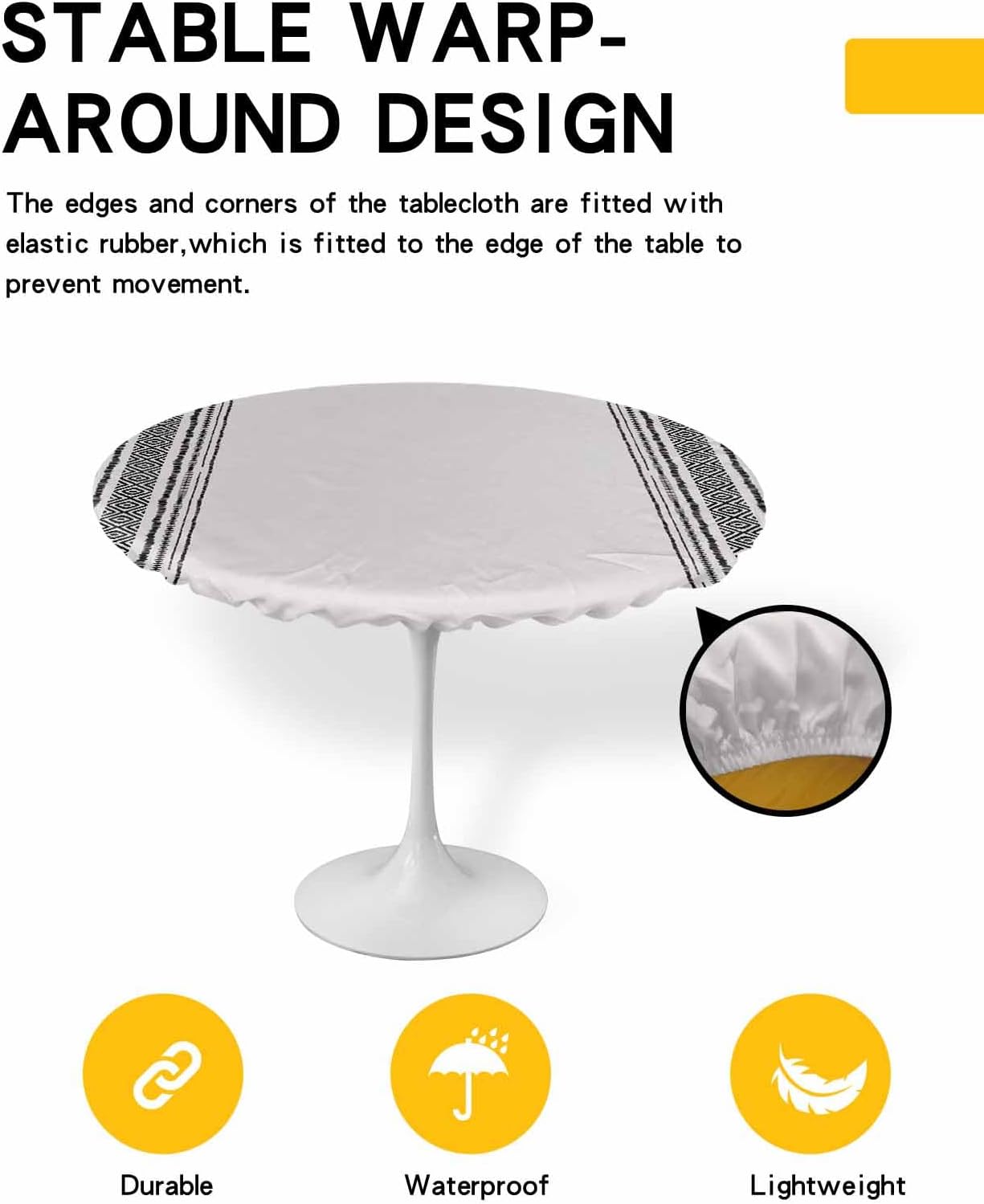 Grey Boho Round Waterproof Table Cover for Indoor Outdoor Use