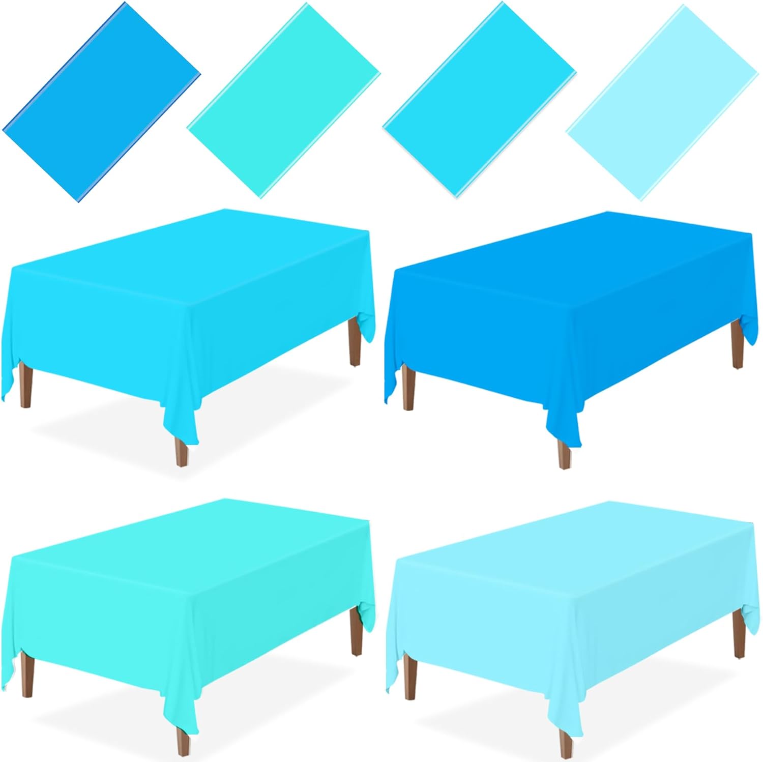 4 Pack Ocean Blue Plastic Tablecloths for Party Decorations
