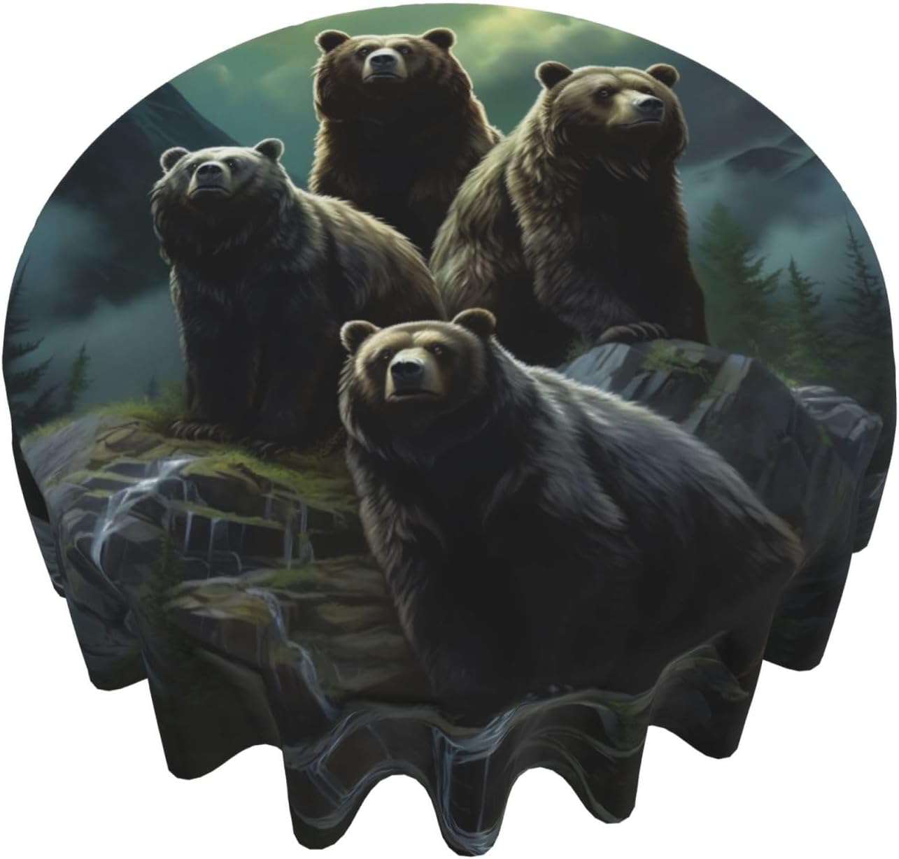 60 Inch Round Black Bear Tablecloth for Holiday Parties