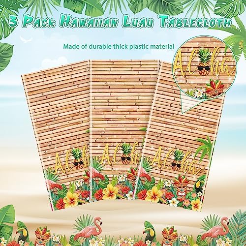 3Pcs Hawaiian Luau Tablecloth Tiki Party Decorations 108x54 Inch